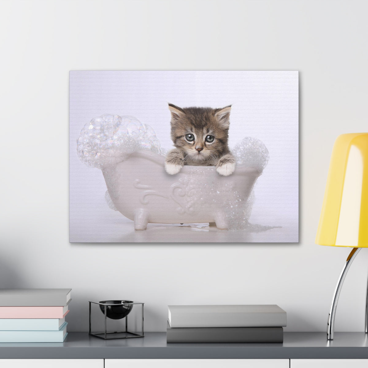 Cute Main Coon Kitten Bathee Canvas Wall Art for Home Decor Ready-to-Hang-Express Your Love Gifts