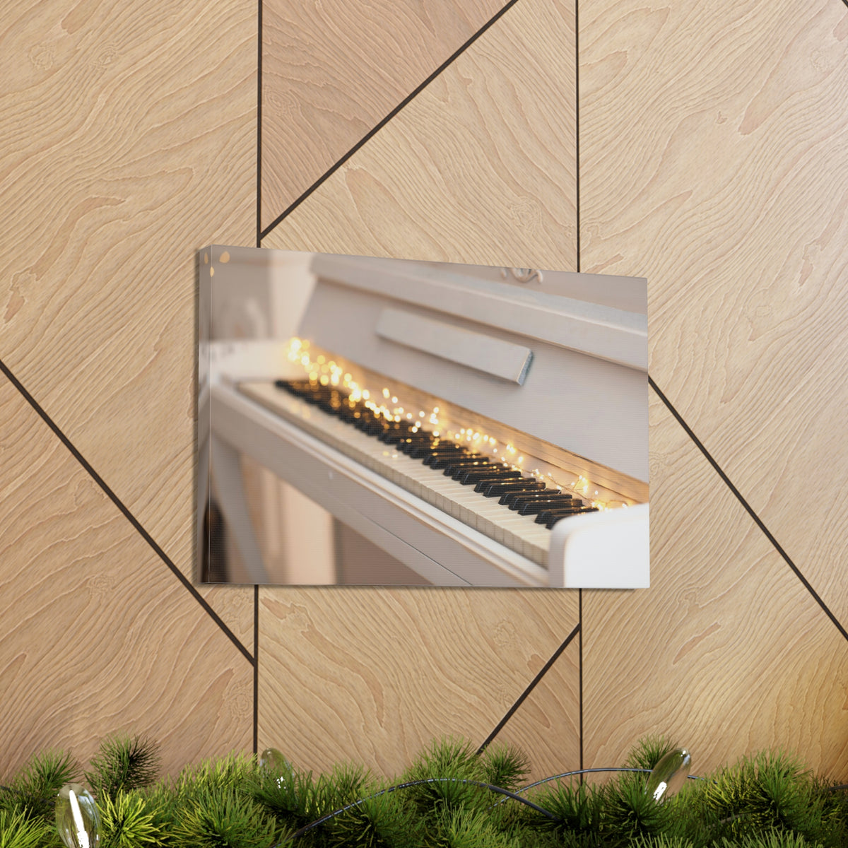 Piano with Glowing Garland Music Lover's Delight Piano Keyboard Canvas Wall Art for Home Decor Ready-to-Hang-Express Your Love Gifts