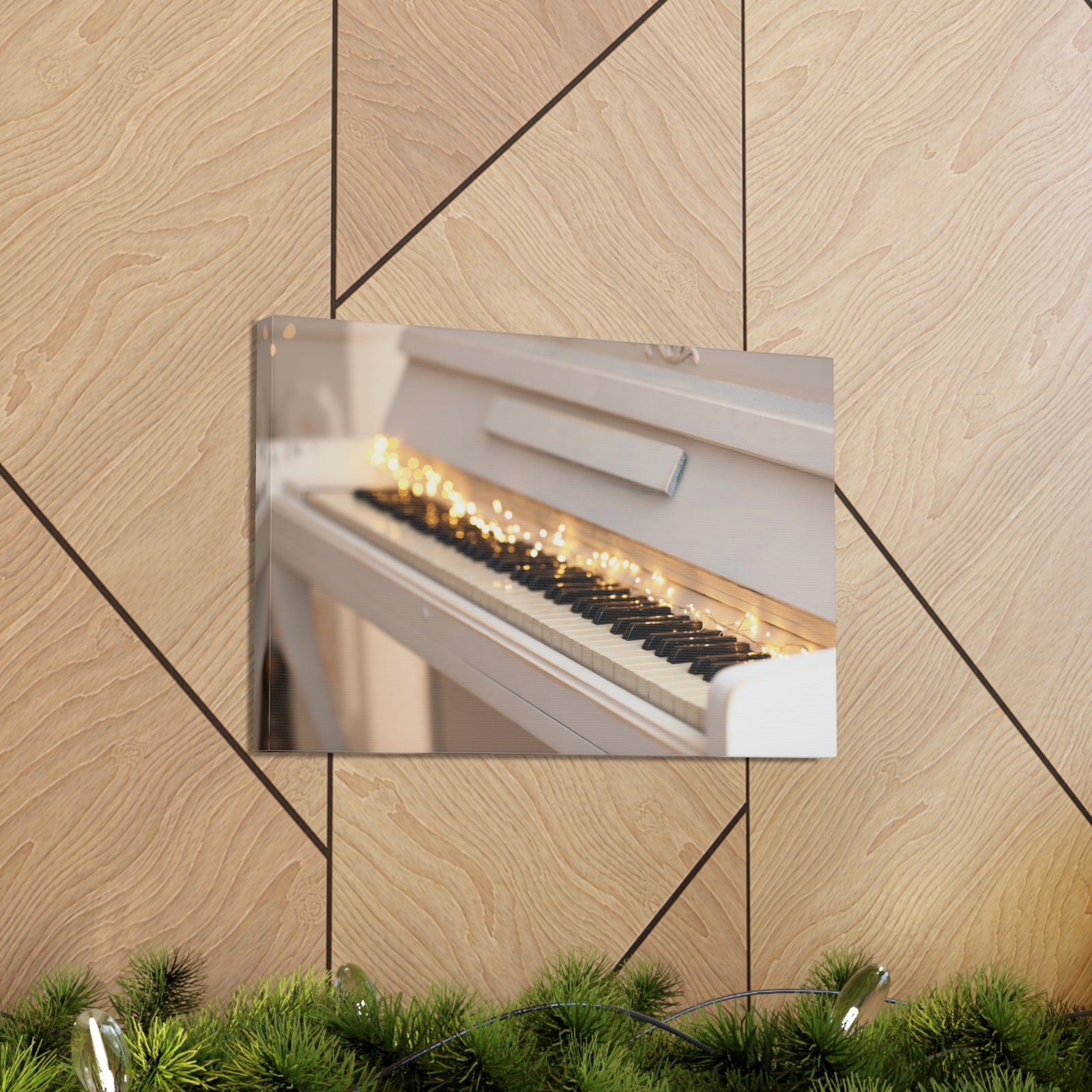 Piano with Glowing Garland Music Lover's Delight Piano Keyboard Canvas Wall Art for Home Decor Ready-to-Hang-Express Your Love Gifts