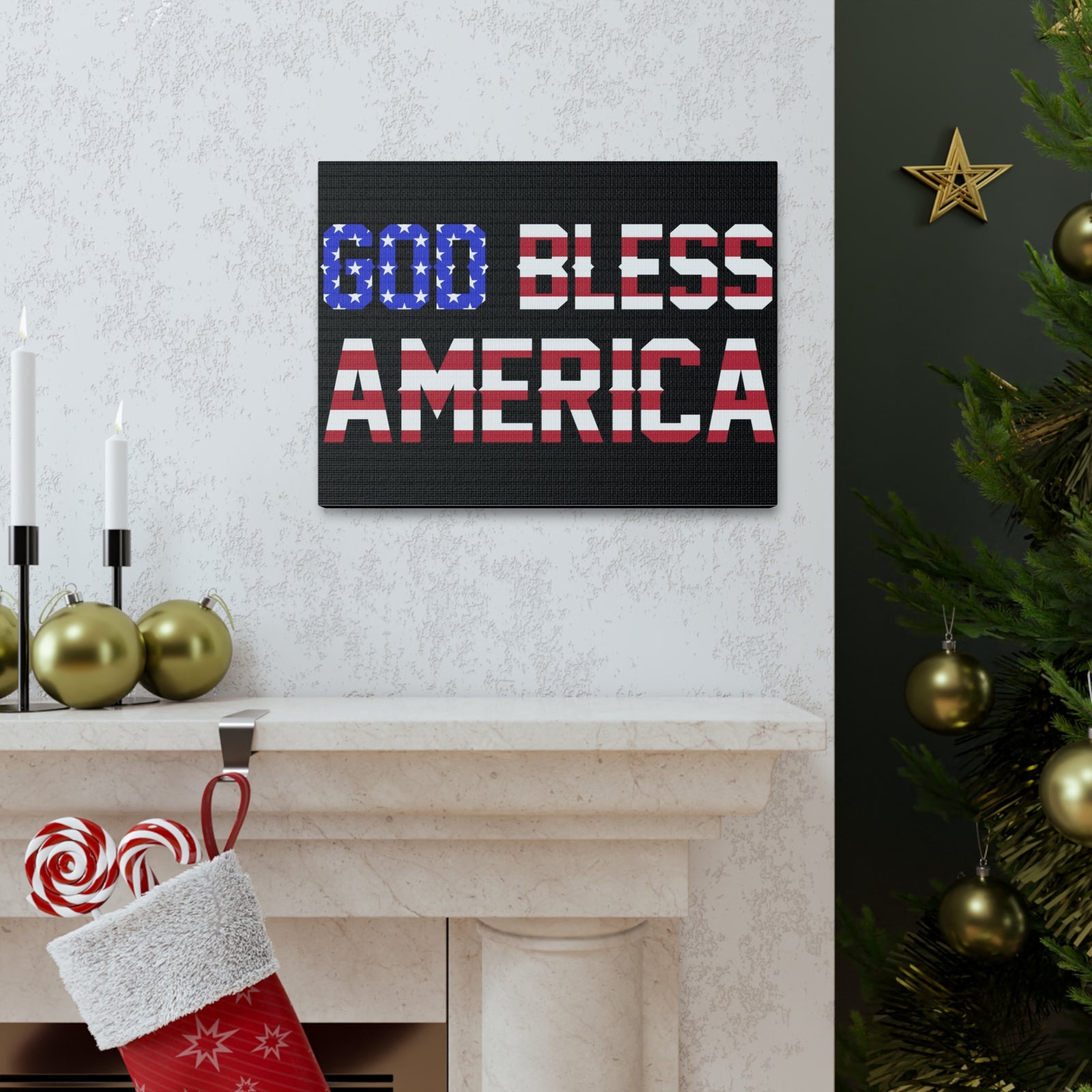 God Bless America American Flag Canvas Wall Art for Home Decor Ready-to-Hang-Express Your Love Gifts