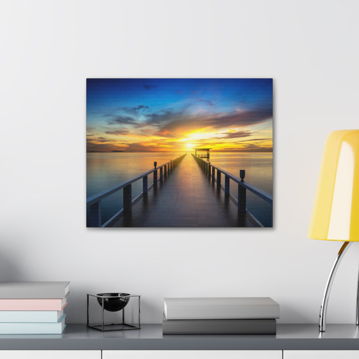 Sunset Beach Pier Nature Wilderness Photography Canvas Wall Art for Home Decor Ready-to-Hang-Express Your Love Gifts