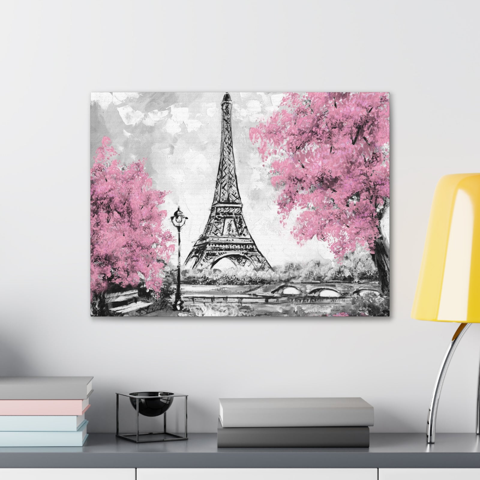 Eiffel Tower Pink Tree France Canvas Artwork High-Quality Breathtaking French City for Home Decor Ready to Hang-Express Your Love Gifts
