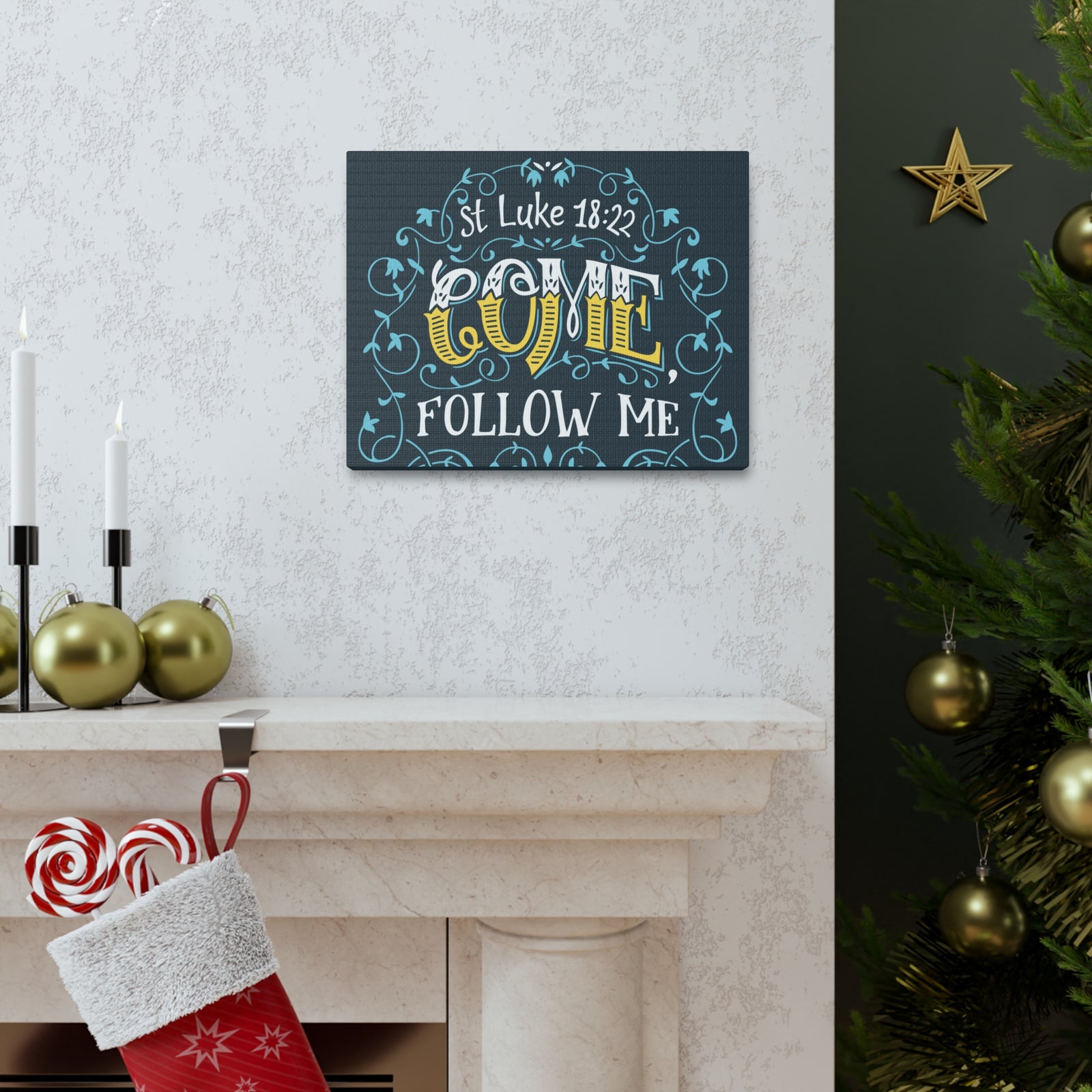 Scripture Canvas Come Follow Me Luke 18:22 Christian Wall Art Bible Verse Print Ready To Hang-Express Your Love Gifts