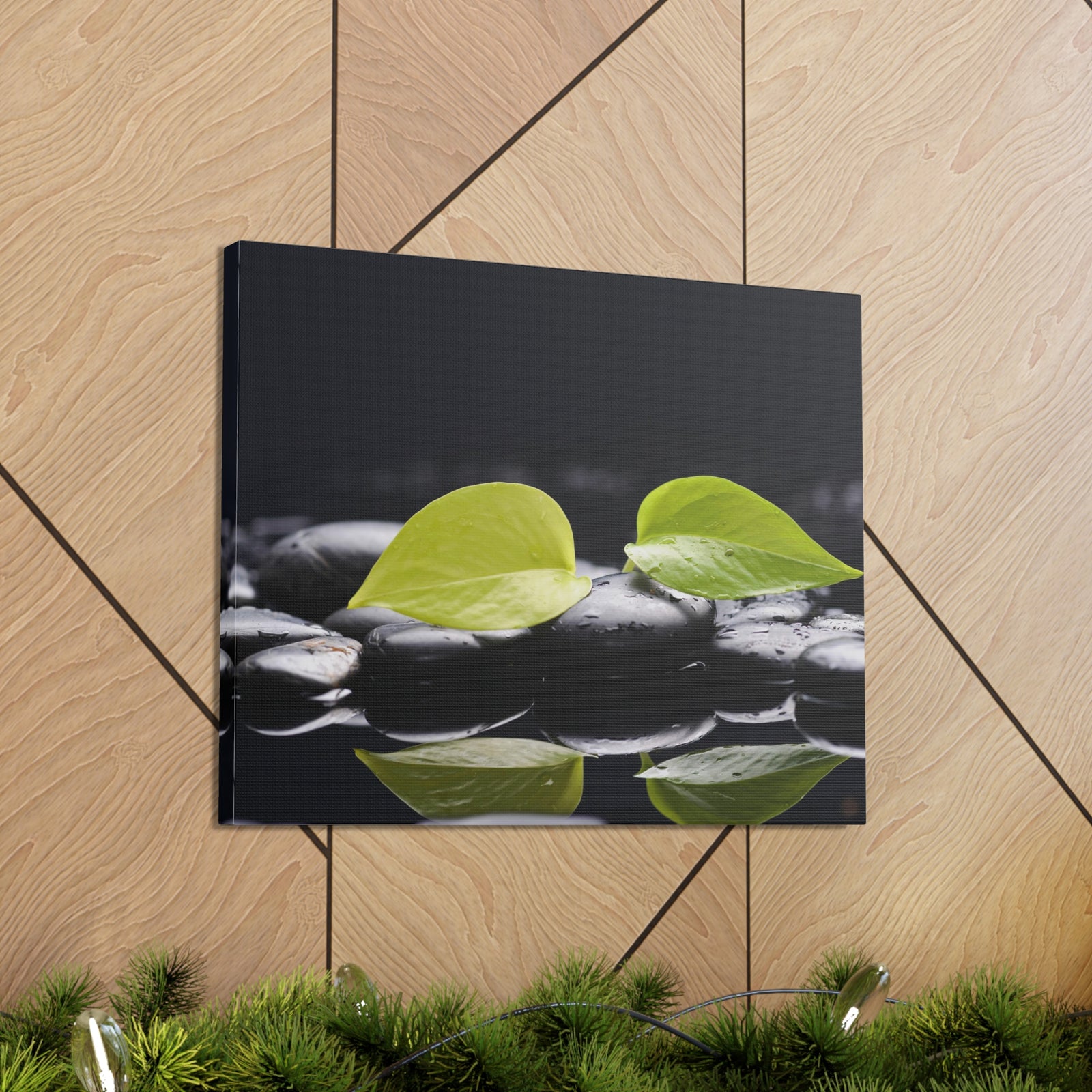 Green Leaf with Stones Forest Floral Nature Photography Canvas Wall Art for Home Decor Ready-to-Hang-Express Your Love Gifts