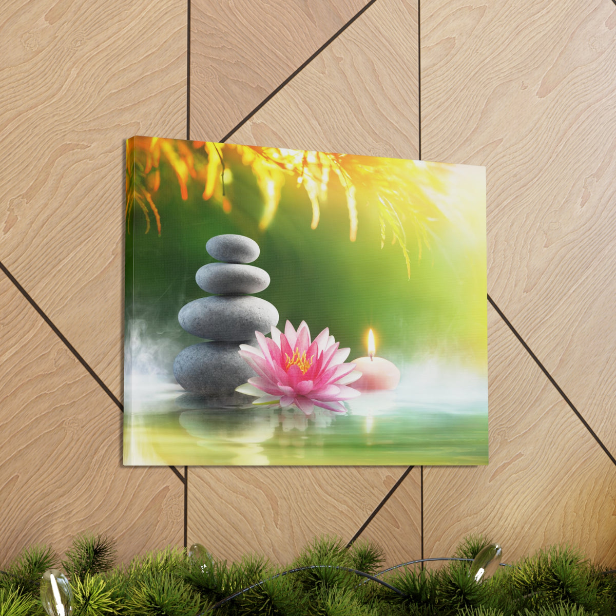 Relaxation with Massage Stones Forest Floral Nature Photography Canvas Wall Art for Home Decor Ready-to-Hang-Express Your Love Gifts