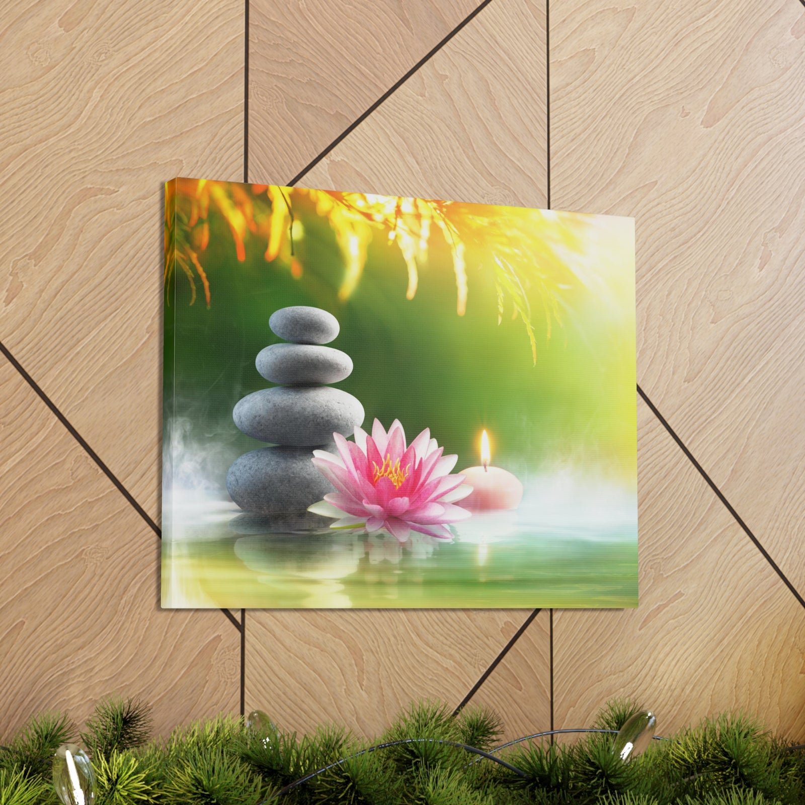 Relaxation with Massage Stones Forest Floral Nature Photography Canvas Wall Art for Home Decor Ready-to-Hang-Express Your Love Gifts