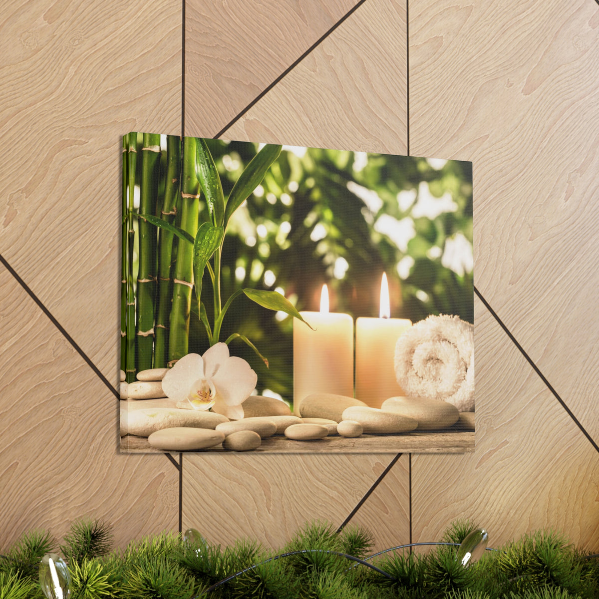 Green Bamboo Leaves Forest Floral Nature Photography Canvas Wall Art for Home Decor Ready-to-Hang-Express Your Love Gifts