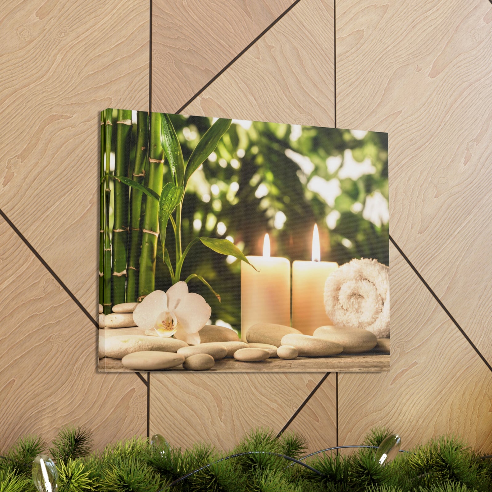 Green Bamboo Leaves Forest Floral Nature Photography Canvas Wall Art for Home Decor Ready-to-Hang-Express Your Love Gifts