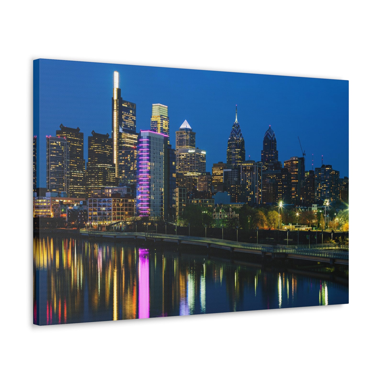 Philadelphia Night Skyline Canvas Artwork High-Quality Breathtaking Stunning Cityscape for Home Decor Ready to Hang-Express Your Love Gifts
