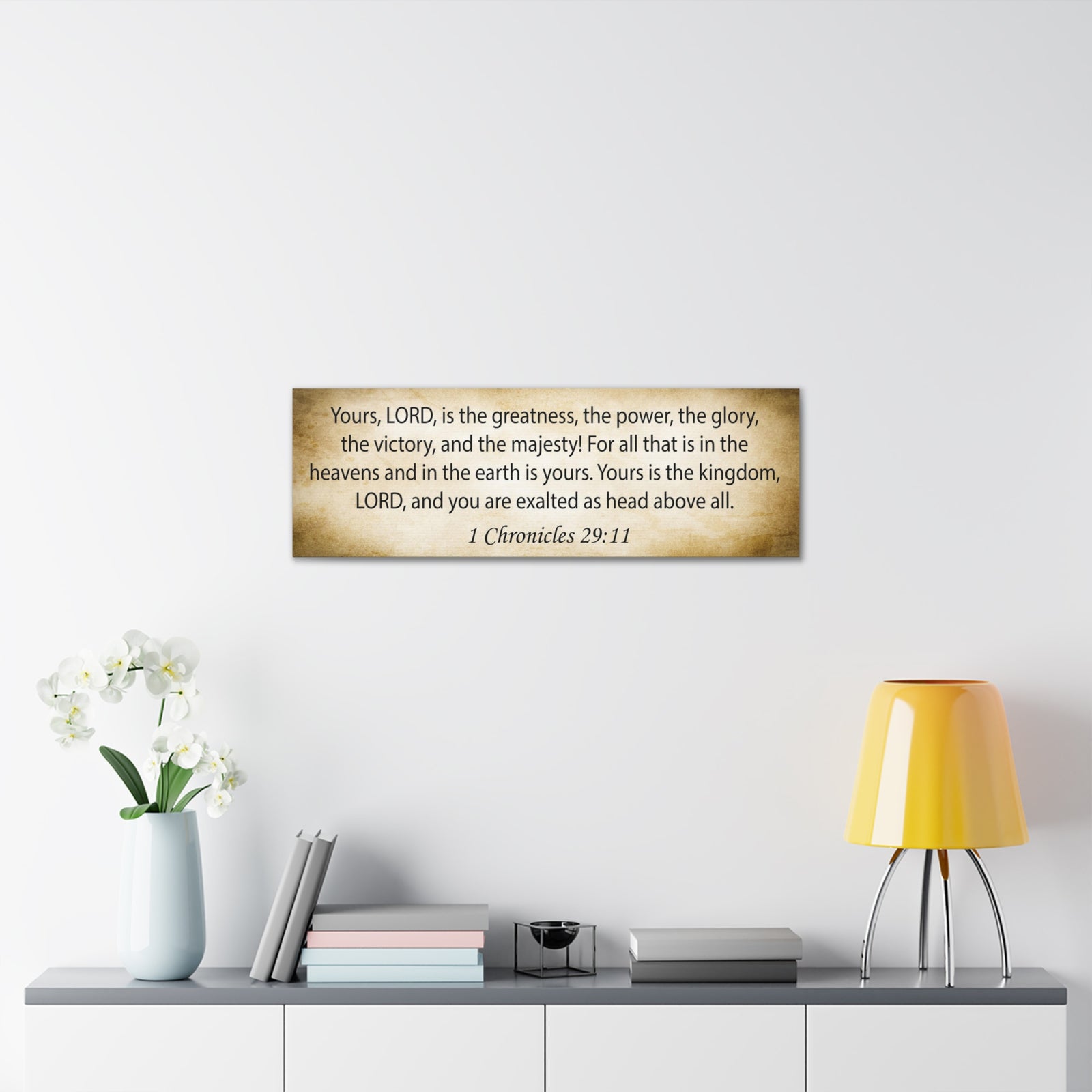 Scripture Walls 1 Chronicles 29:11 White Gold Bible Verse Canvas Christian Wall Art Ready to Hang Unframed-Express Your Love Gifts