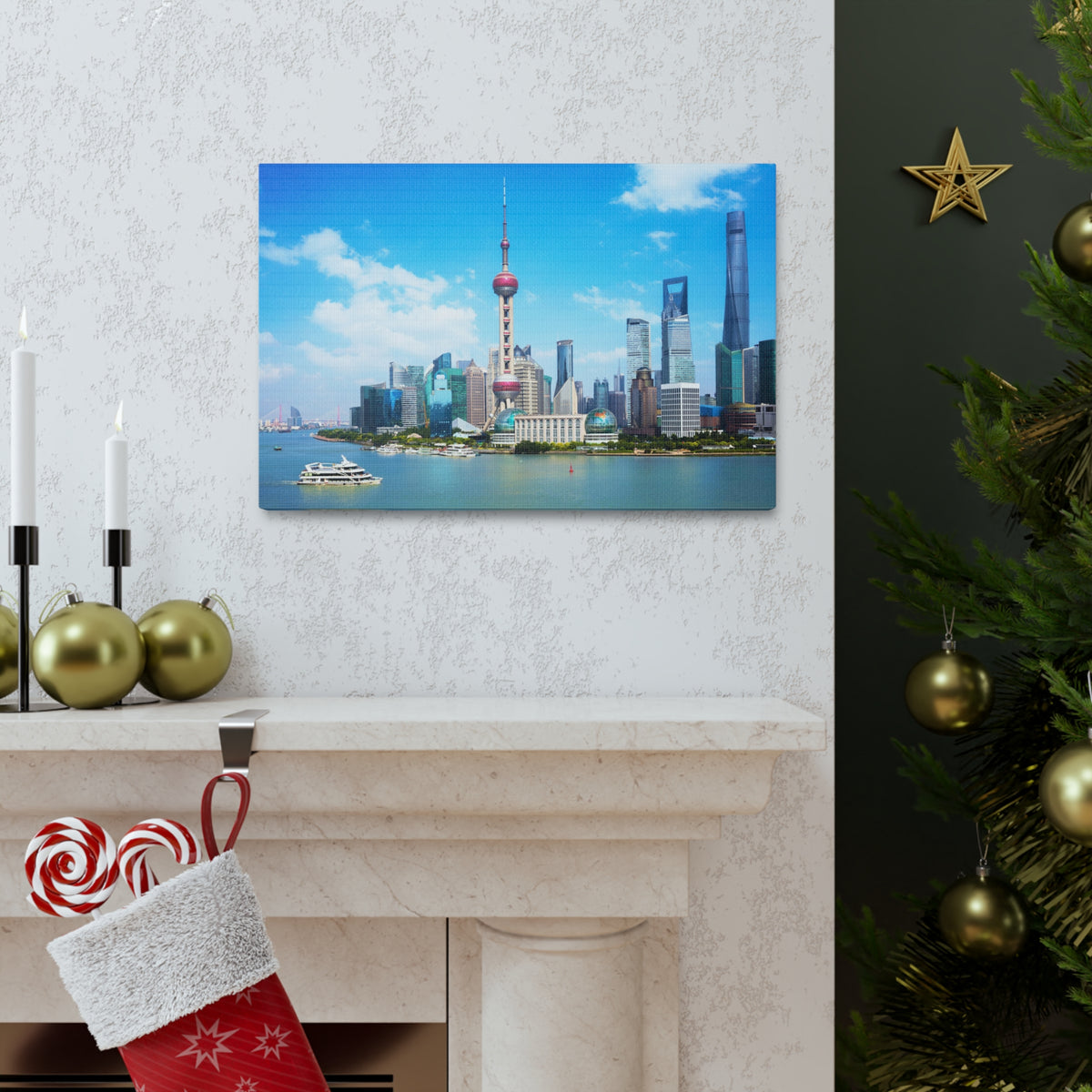 Shanghai Daytime Skyline Canvas Artwork High-Quality Breathtaking Stunning Cityscape for Home Decor Ready to Hang-Express Your Love Gifts