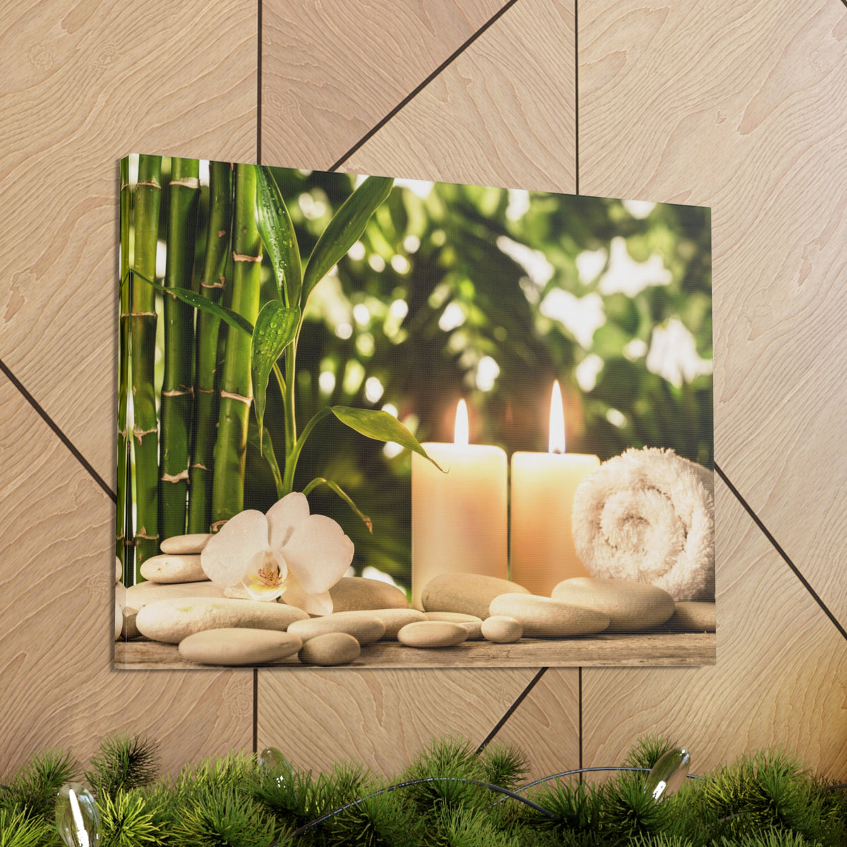Green Bamboo Leaves Forest Floral Nature Photography Canvas Wall Art for Home Decor Ready-to-Hang-Express Your Love Gifts