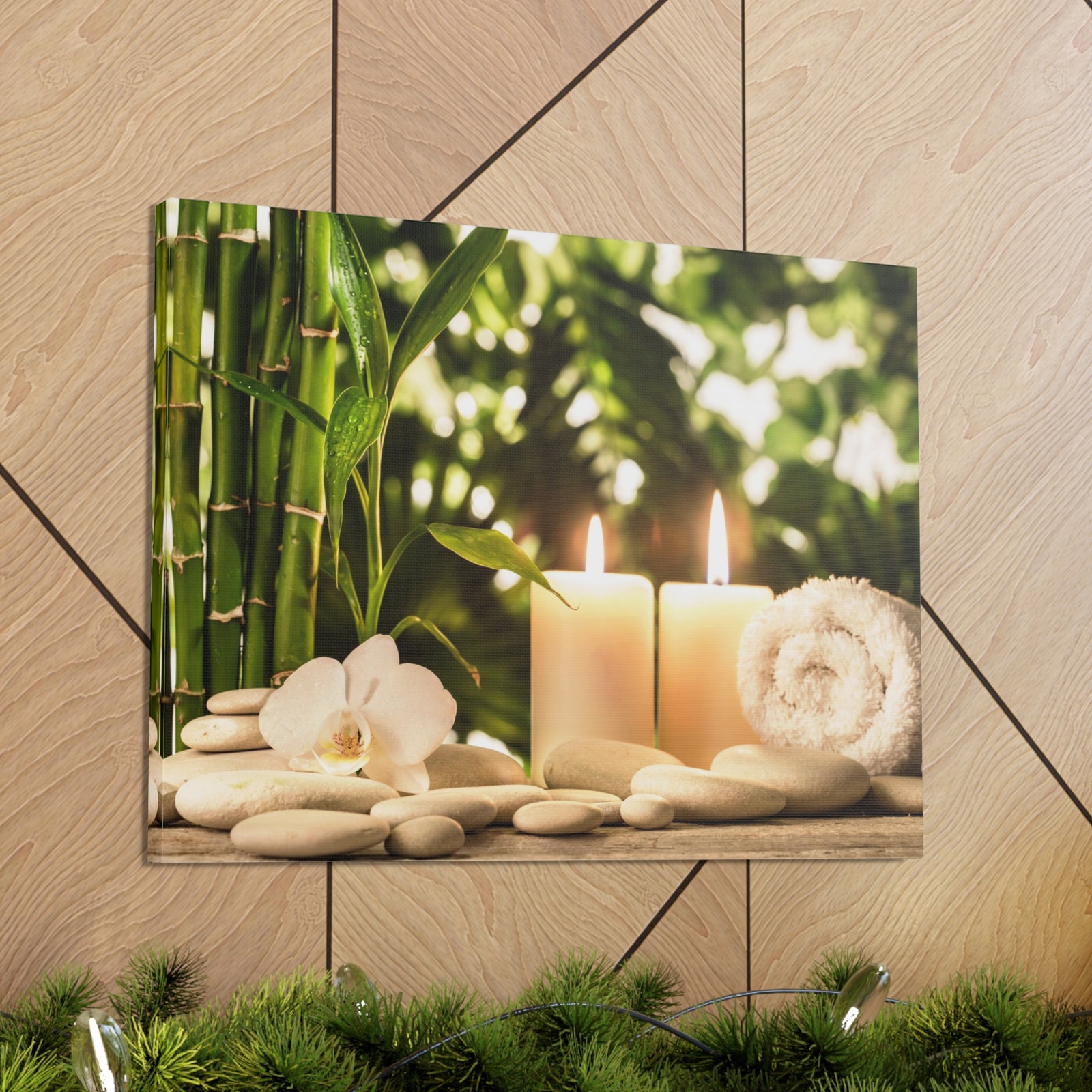 Green Bamboo Leaves Forest Floral Nature Photography Canvas Wall Art for Home Decor Ready-to-Hang-Express Your Love Gifts