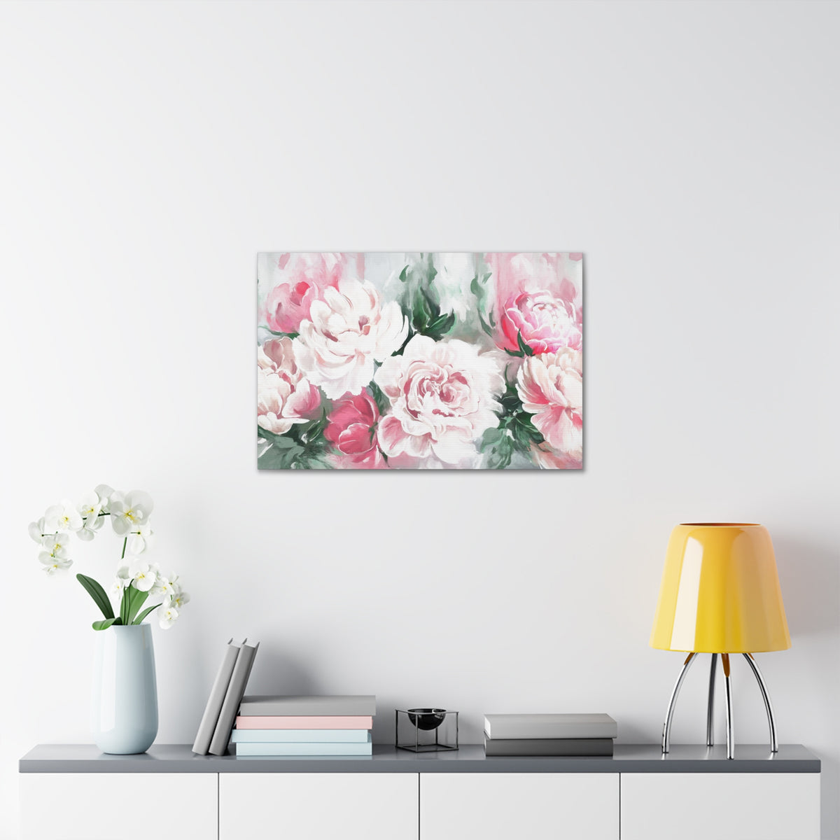 Pink And White Flower Rose And Peonies Flower Canvas Wall Art for Home Decor Ready-to-Hang-Express Your Love Gifts