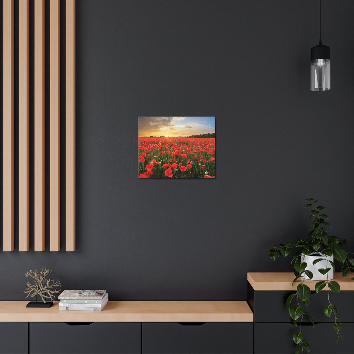 Sunset Over Poppy Field Flower Canvas Wall Art for Home Decor Ready-to-Hang-Express Your Love Gifts