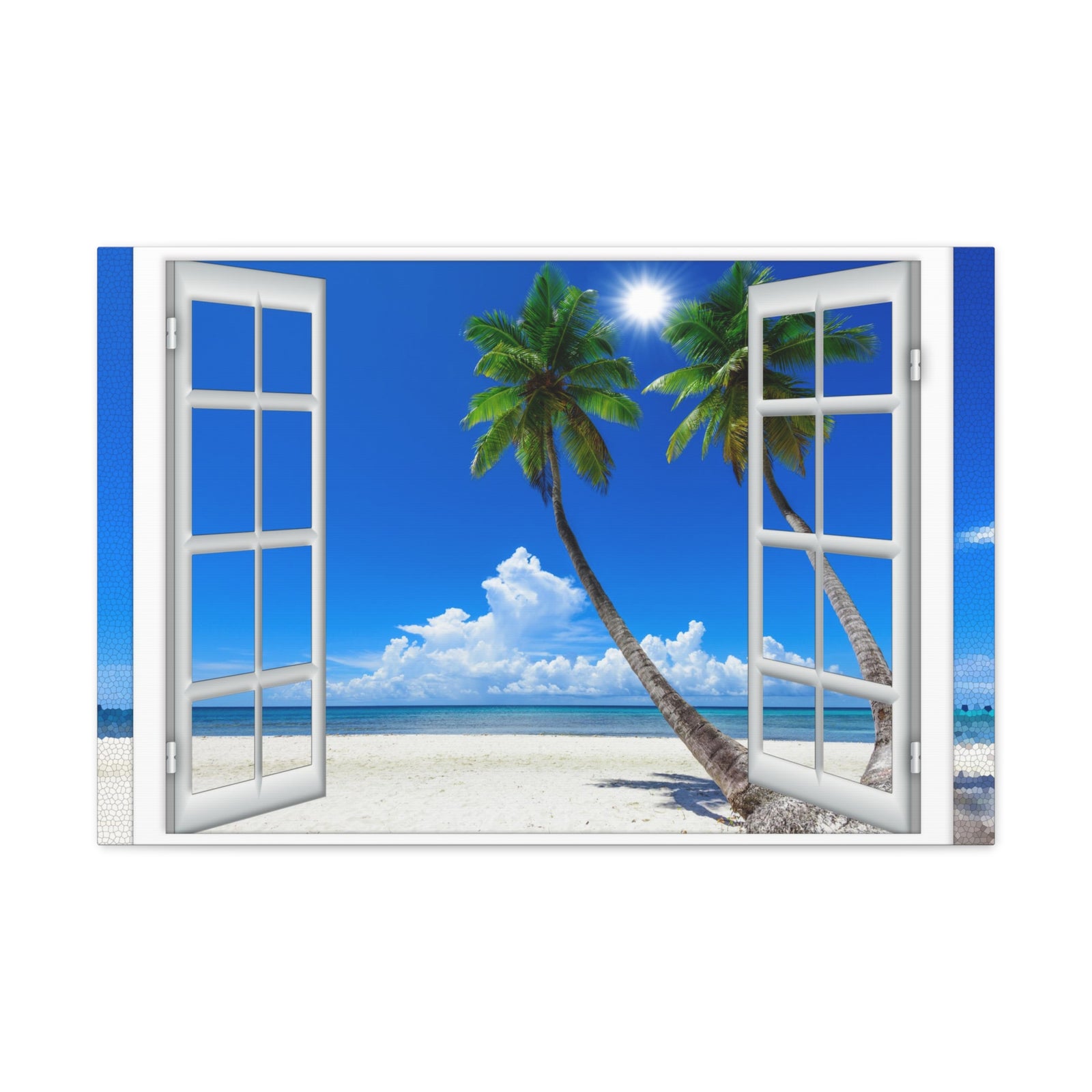 Canvas Print Wall Art Window Palm Tree View Nature Photography Realism Scenic Landscape Colorful Multicolor for Home Decor Ready to Hang-Express Your Love Gifts