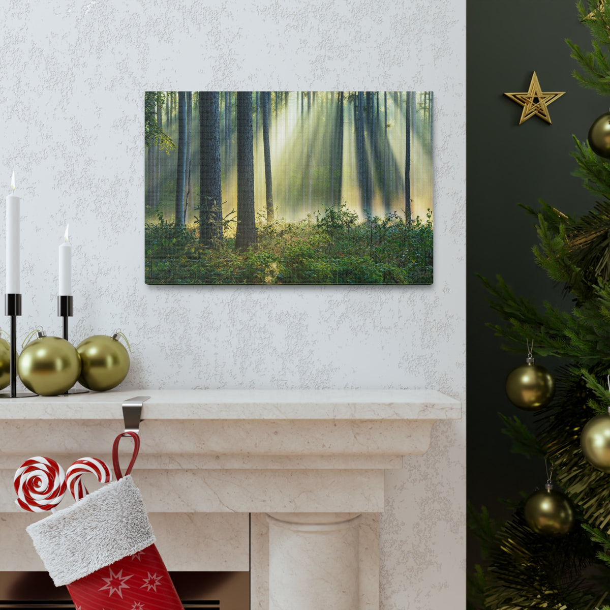 Sunrise Green Forest Nature Wilderness Photography Canvas Wall Art for Home Decor Ready-to-Hang-Express Your Love Gifts