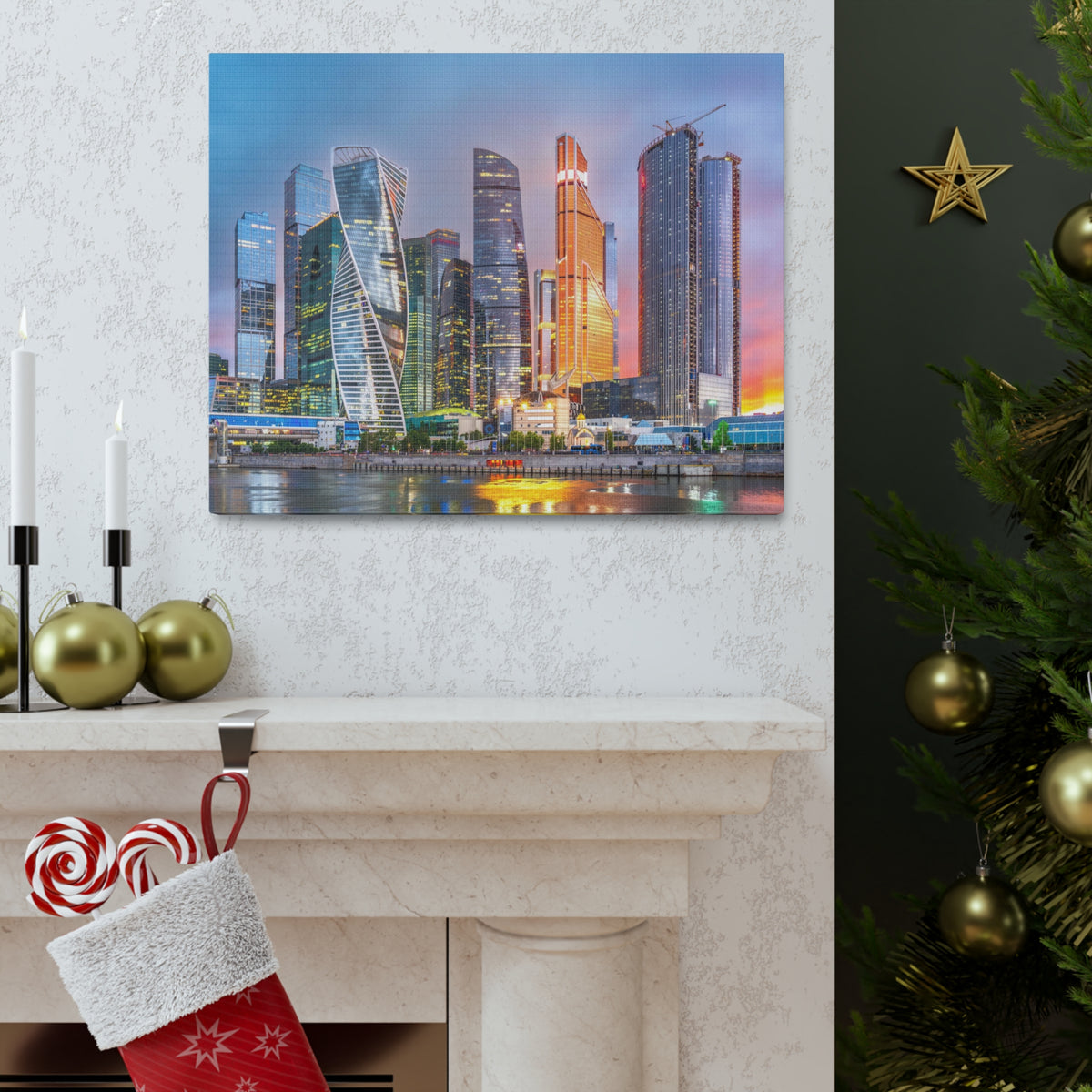 Moscow Night Skyline Canvas Artwork High-Quality Breathtaking Stunning Cityscape for Home Decor Ready to Hang-Express Your Love Gifts