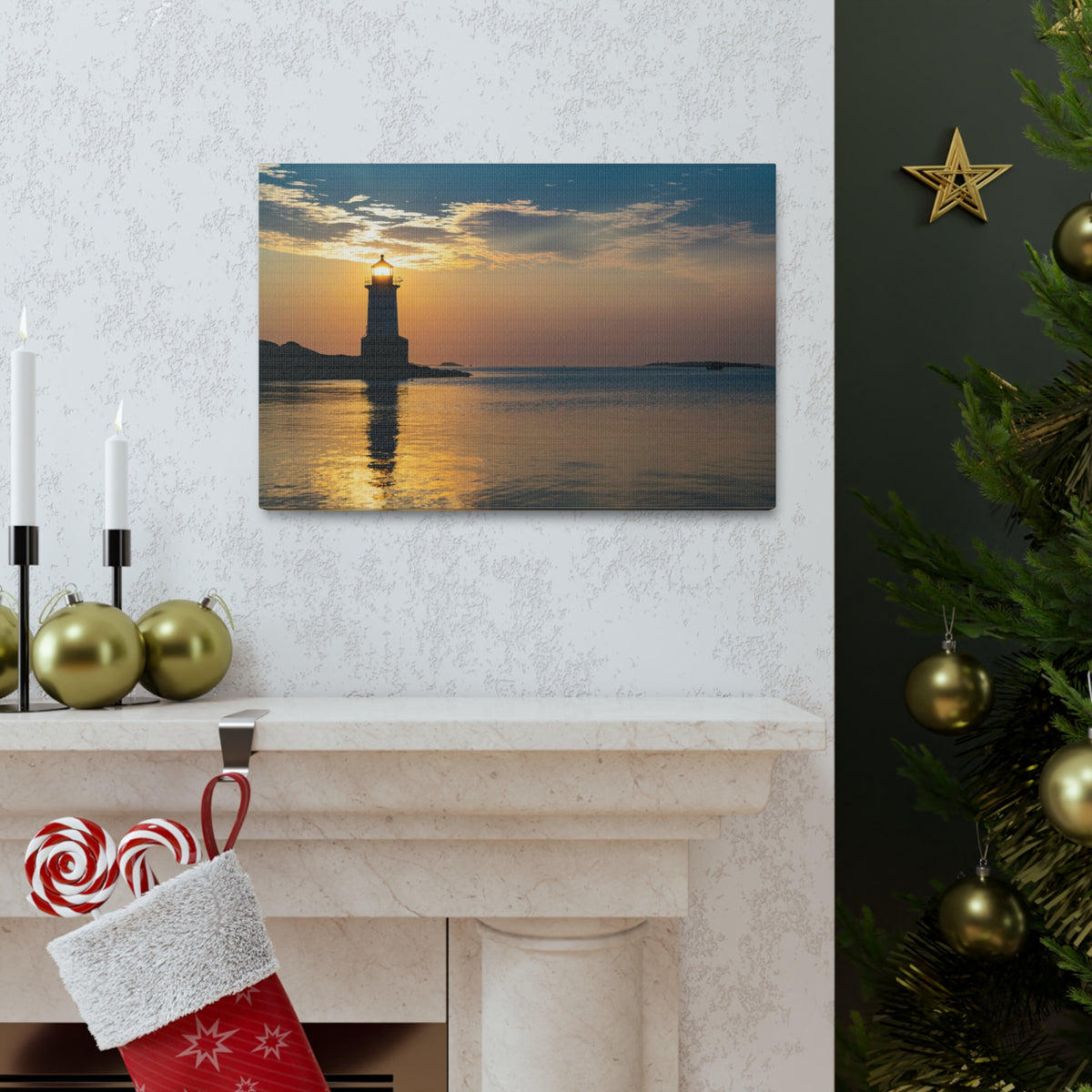 Lighthouse at Dawn Forest Floral Nature Photography Canvas Wall Art for Home Decor Ready-to-Hang-Express Your Love Gifts