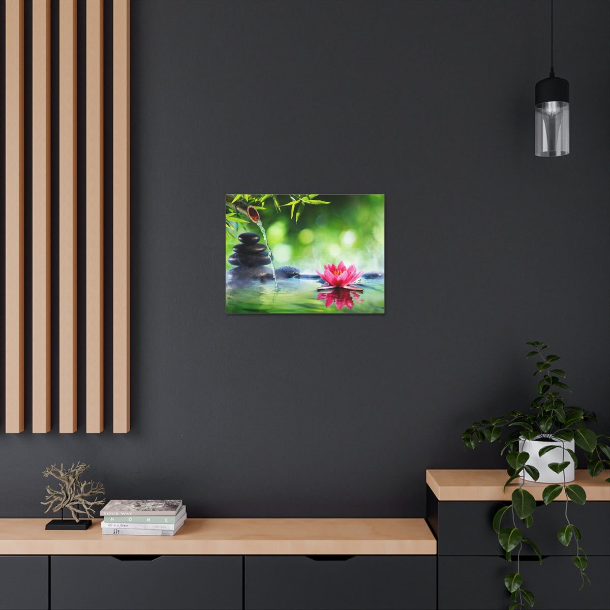 Stones and Waterlily Forest Floral Nature Photography Canvas Wall Art for Home Decor Ready-to-Hang-Express Your Love Gifts