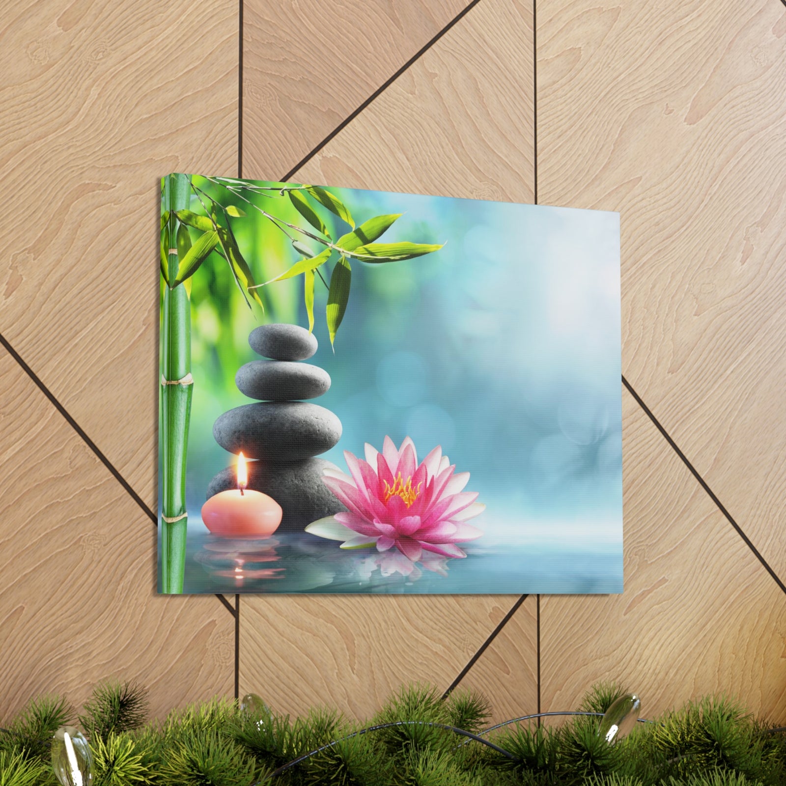 Massage Stones and Waterlily Forest Floral Nature Photography Canvas Wall Art for Home Decor Ready-to-Hang-Express Your Love Gifts