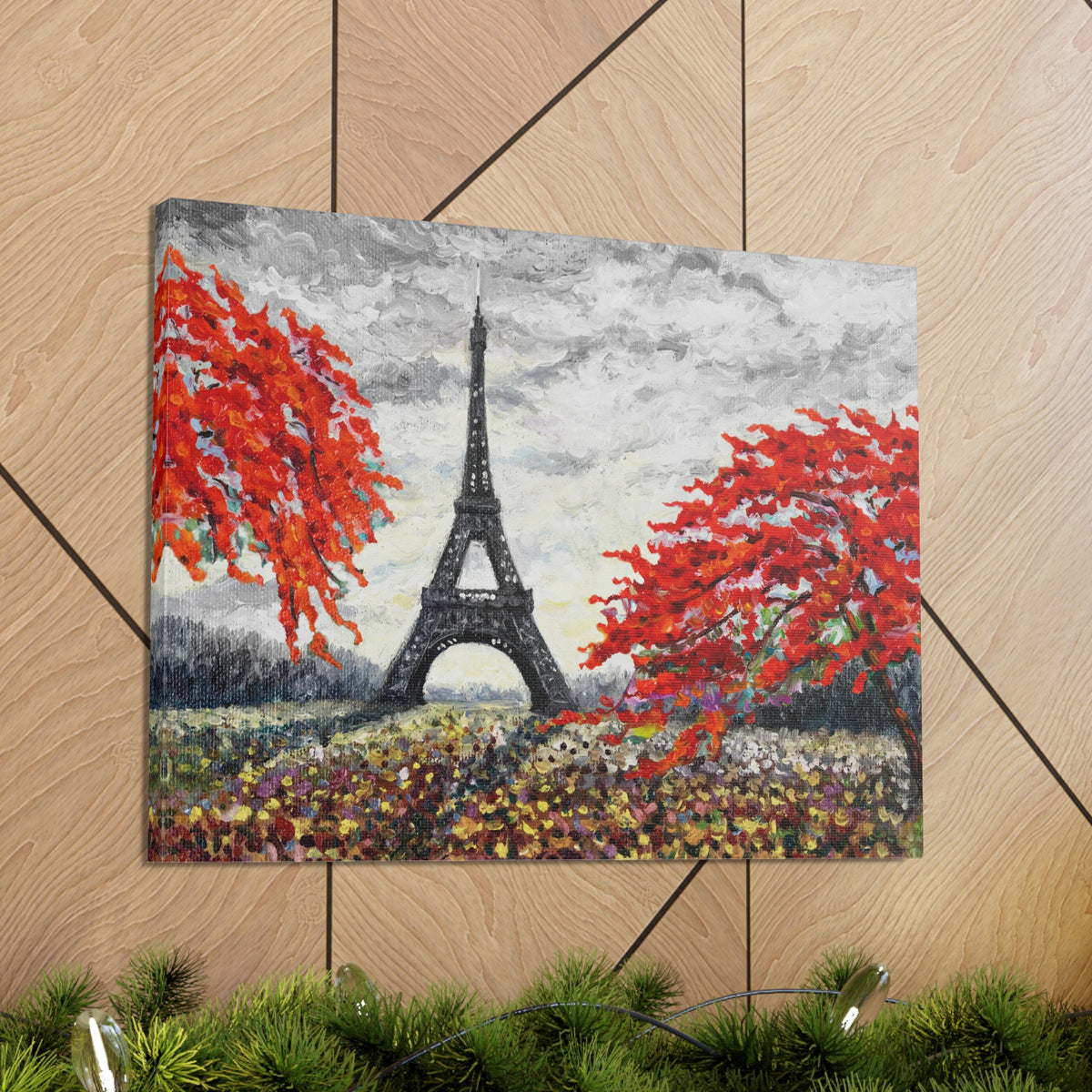 Eiffel Tower Red Tree Paris France Canvas Artwork High-Quality Breathtaking French City for Home Decor Ready to Hang-Express Your Love Gifts