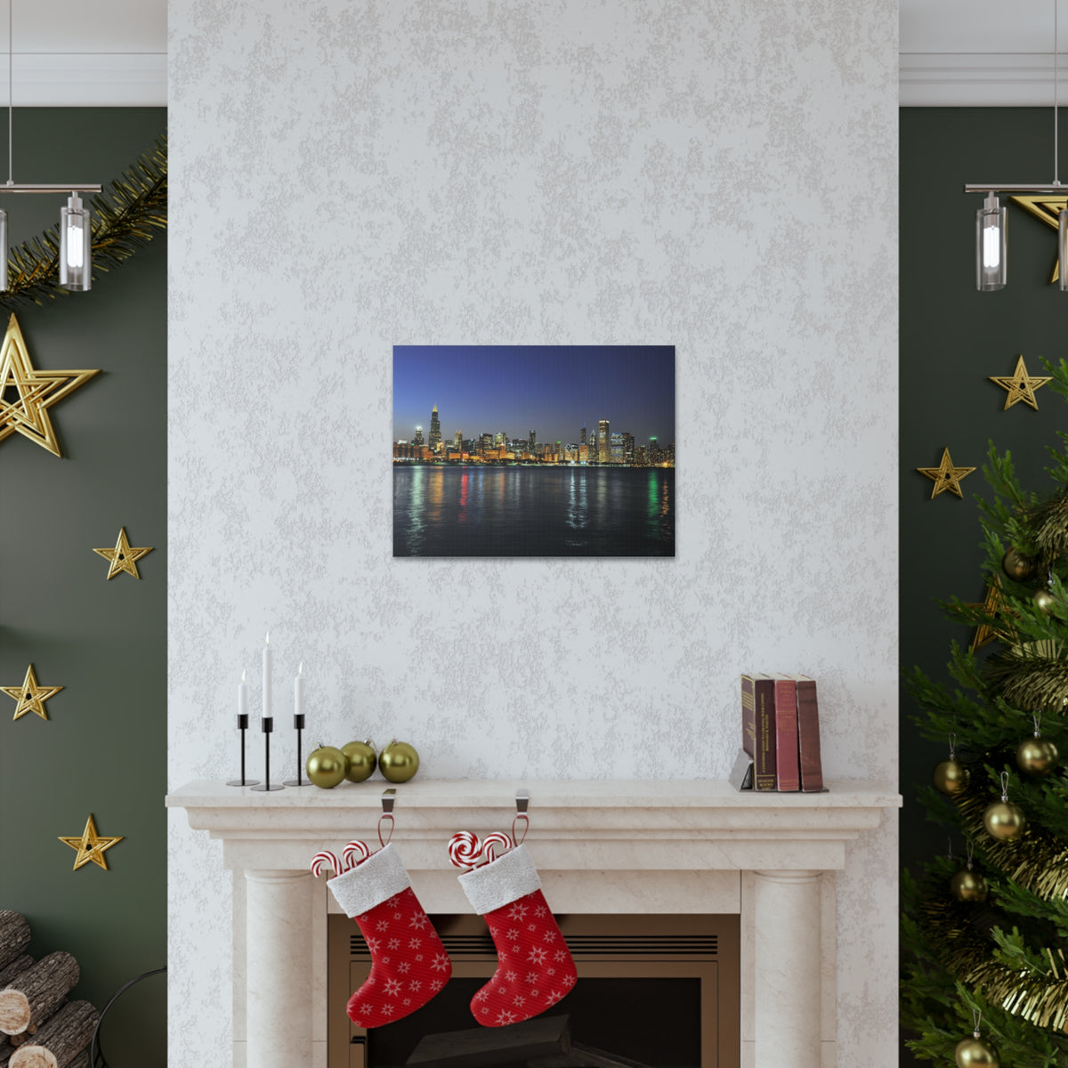 Chicago Night Skyline Canvas Artwork High-Quality Breathtaking Stunning Cityscape for Home Decor Ready to Hang-Express Your Love Gifts