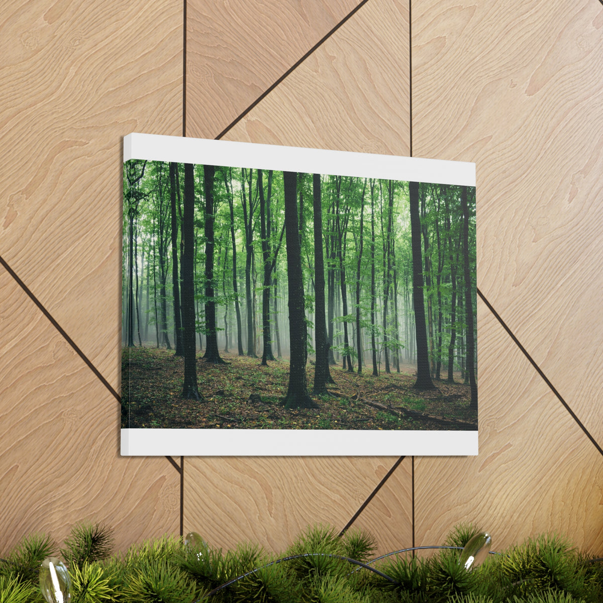 Misty Green Pine Tree Forest Nature Wilderness Photography Canvas Wall Art for Home Decor Ready-to-Hang-Express Your Love Gifts