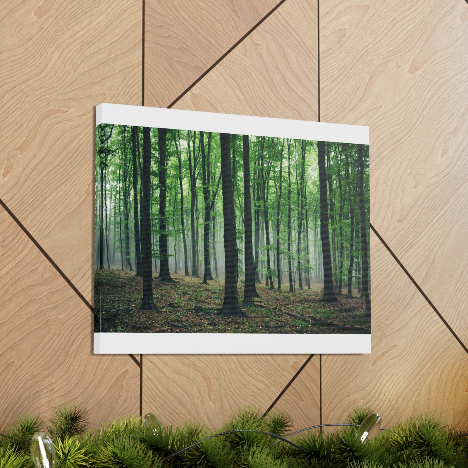 Misty Green Pine Tree Forest Nature Wilderness Photography Canvas Wall Art for Home Decor Ready-to-Hang-Express Your Love Gifts
