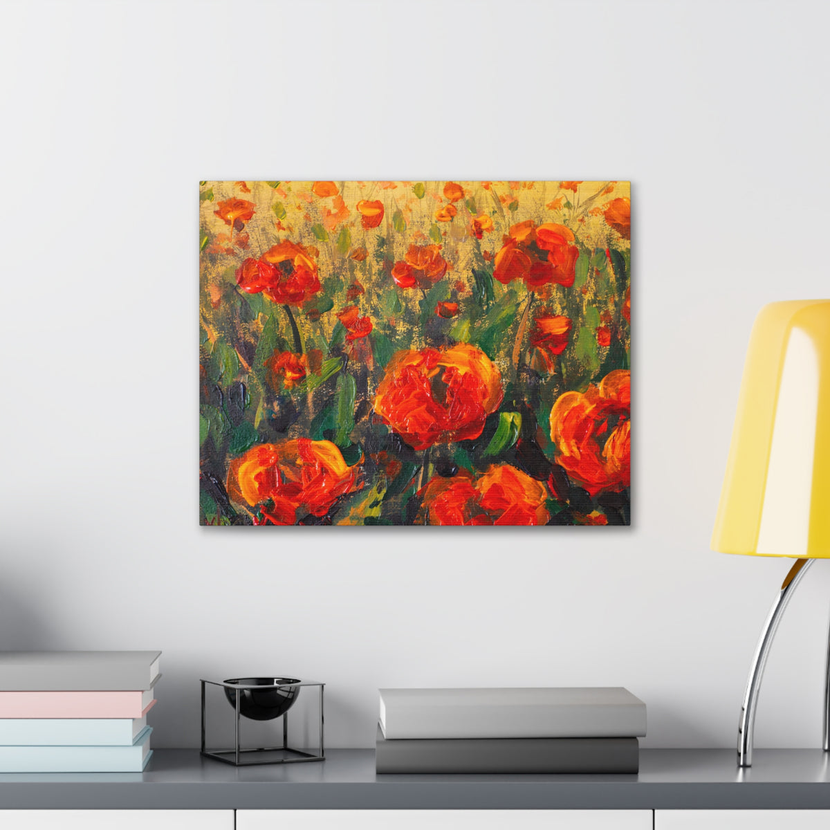 Red Large Poppies In Green Grass Flower Canvas Wall Art for Home Decor Ready-to-Hang-Express Your Love Gifts