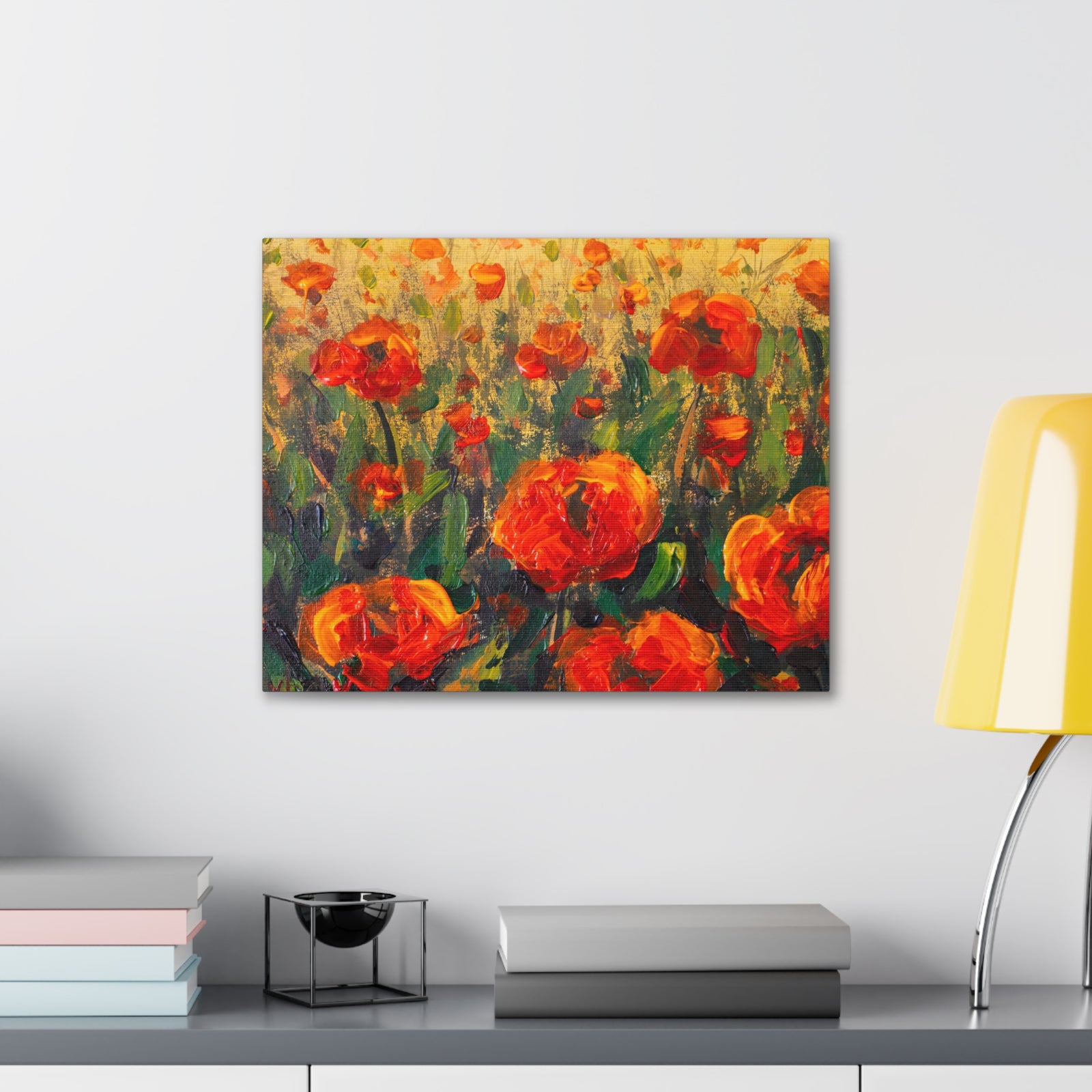 Red Large Poppies In Green Grass Flower Canvas Wall Art for Home Decor Ready-to-Hang-Express Your Love Gifts