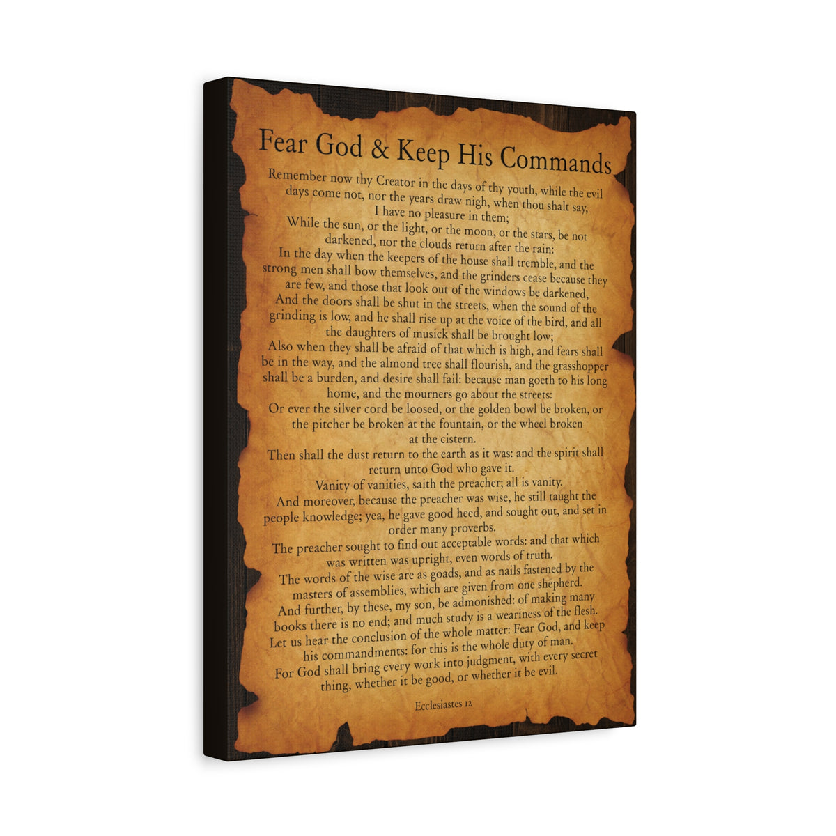Scripture Walls Fear God & Keep His Commands Ecclesiastes 12 Gold Brown Bible Verse Canvas Christian Wall Art Ready to Hang-Express Your Love Gifts