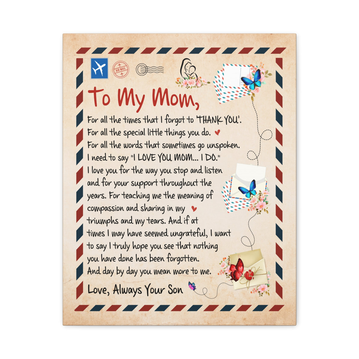 To My Mom Message Inspirational Canvas Wall Art for Mom-Express Your Love Gifts