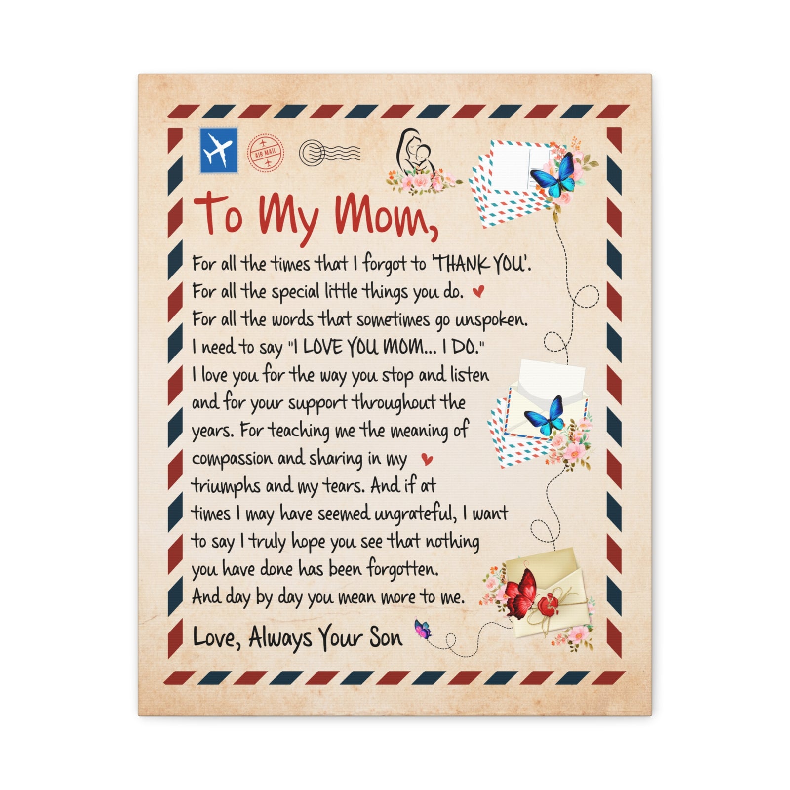 To My Mom Message Inspirational Canvas Wall Art for Mom-Express Your Love Gifts