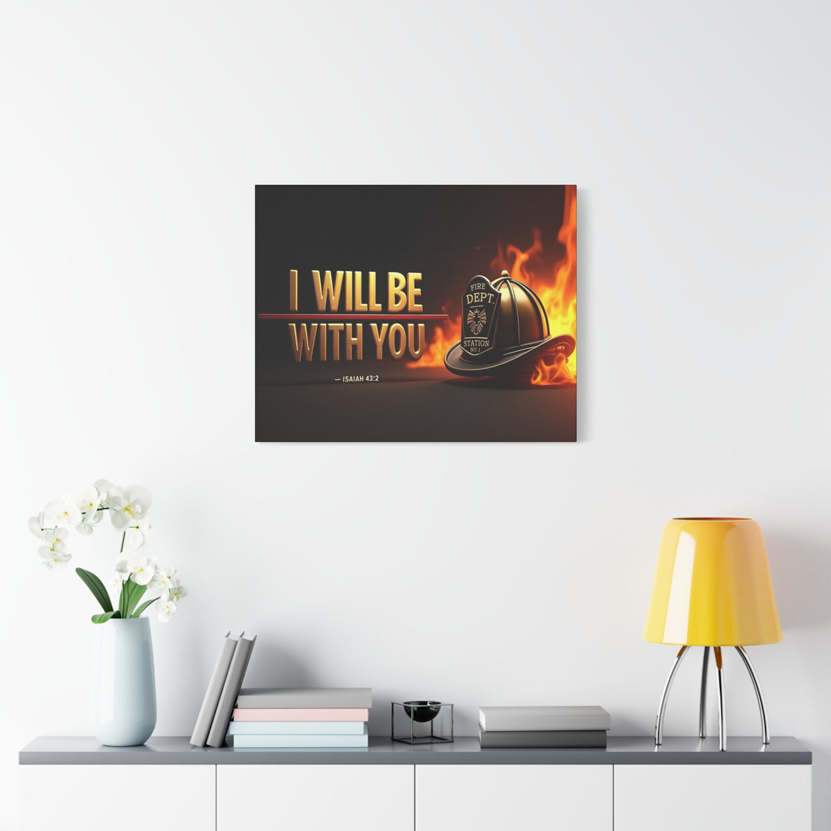 Scripture Walls Isaiah 43:2 Firefighter I Will Be With You Bible Verse Canvas Christian Wall Art Ready to Hang Unframed-Express Your Love Gifts