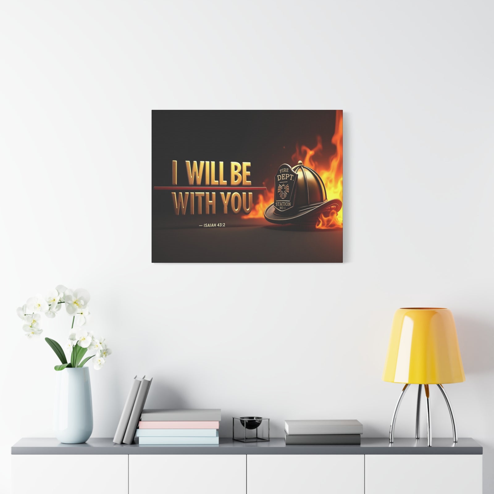 Scripture Walls Isaiah 43:2 Firefighter I Will Be With You Bible Verse Canvas Christian Wall Art Ready to Hang Unframed-Express Your Love Gifts