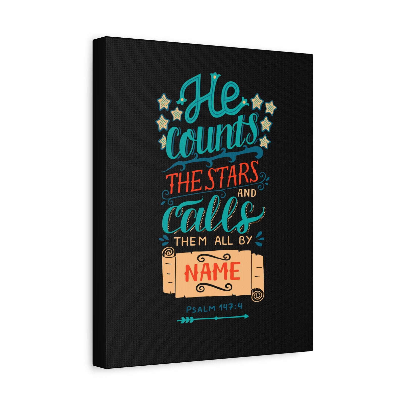Scripture Canvas He Counts The Stars Psalm 147:4 Christian Wall Art Bible Verse Print Ready to Hang-Express Your Love Gifts