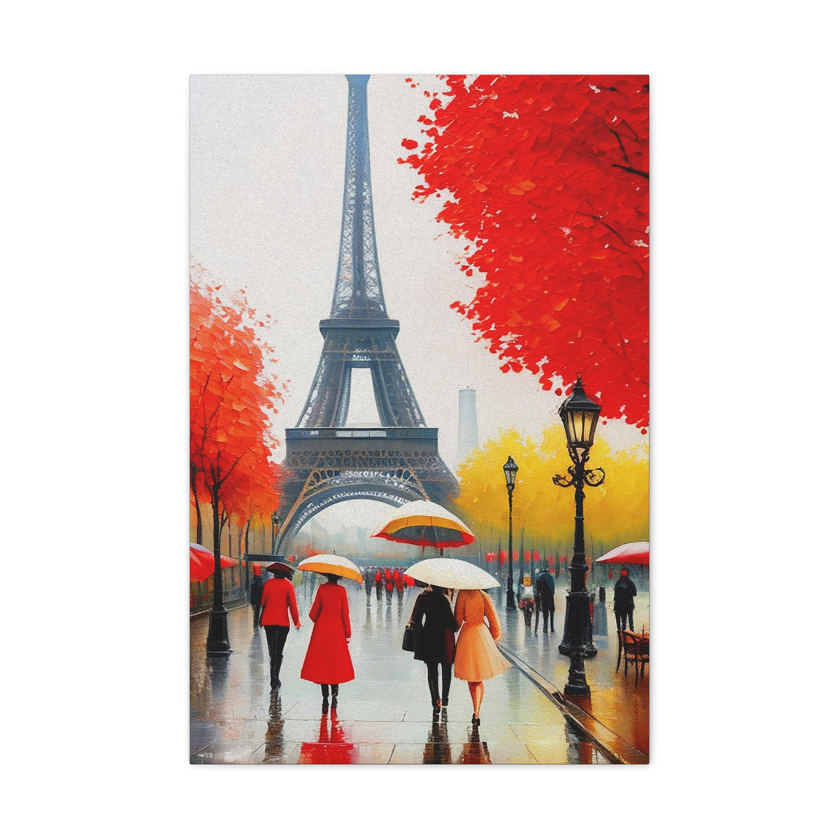 Paris Eiffel Tower Red Dress And Red Tree France Canvas Artwork High-Quality Breathtaking French City for Home Decor Ready to Hang-Express Your Love Gifts