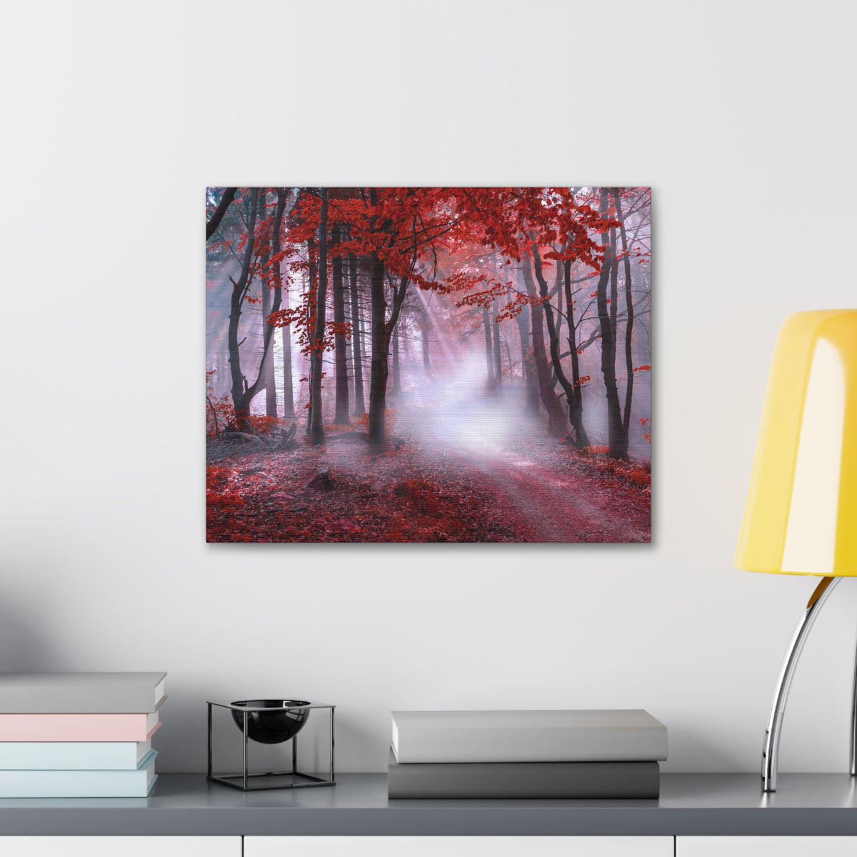 Foggy Autumn Forest Orange Leaves Nature Wilderness Photography Canvas Wall Art for Home Decor Ready-to-Hang-Express Your Love Gifts