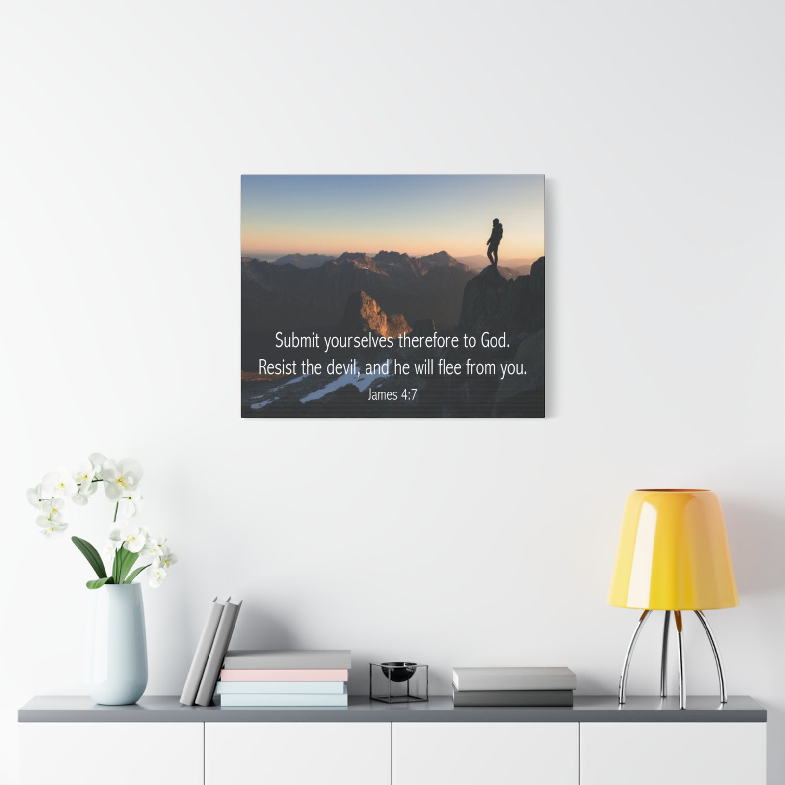 Bible Verse Canvas Resist the Devil James 4:7 Christian Home Décor Wall Art Scripture Ready to Hang Faith Print-Express Your Love Gifts