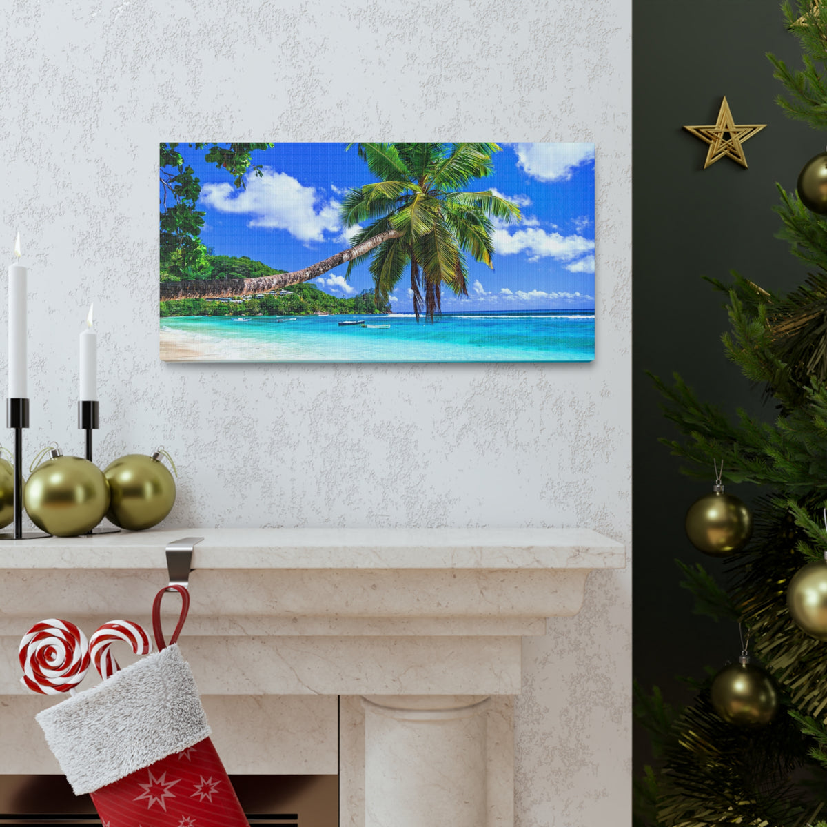 Exotic Tropical Beach Scenery Ocean Canvas Wall Art for Home Decor Ready-to-Hang-Express Your Love Gifts