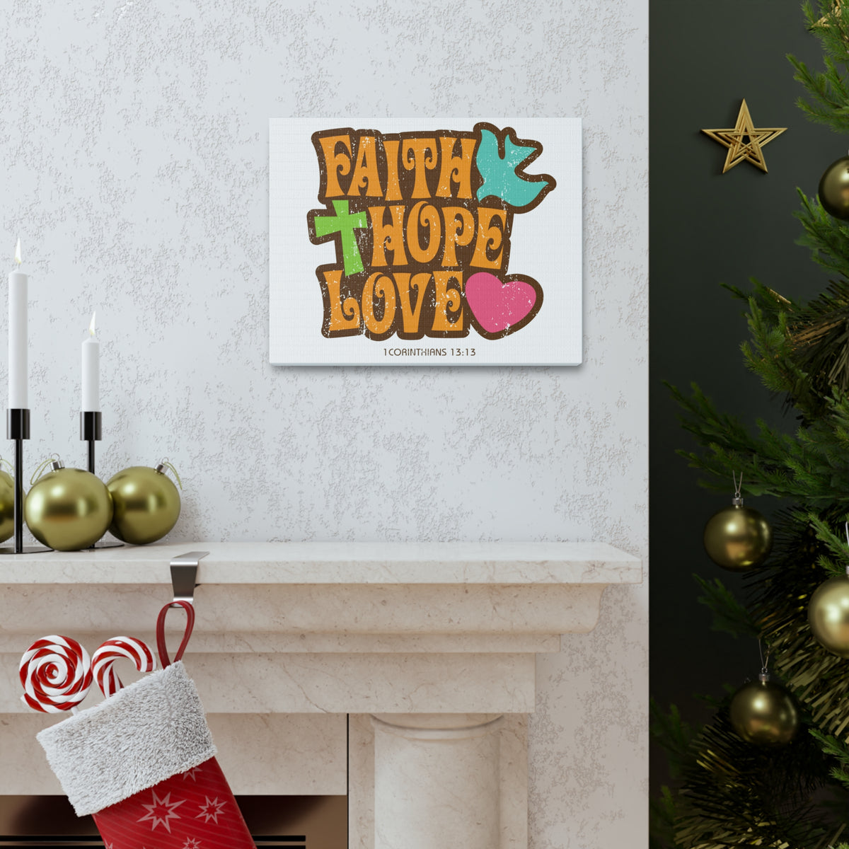 Scripture Canvas Faith Love Hope 1 Corinthians 13:13 Christian Wall Art Bible Verse Print Ready To Hang-Express Your Love Gifts