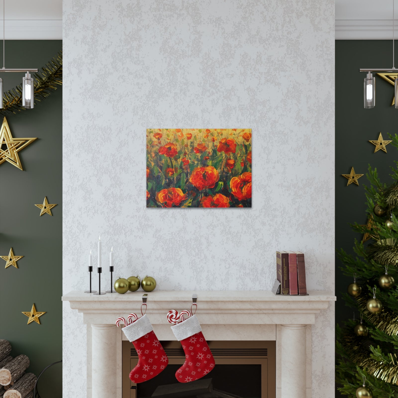 Red Large Poppies In Green Grass Flower Canvas Wall Art for Home Decor Ready-to-Hang-Express Your Love Gifts