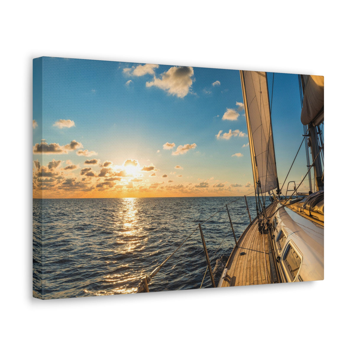Cruising Sailboat Sailing In The Sea At Sunset Ocean Canvas Wall Art for Home Decor Ready-to-Hang-Express Your Love Gifts