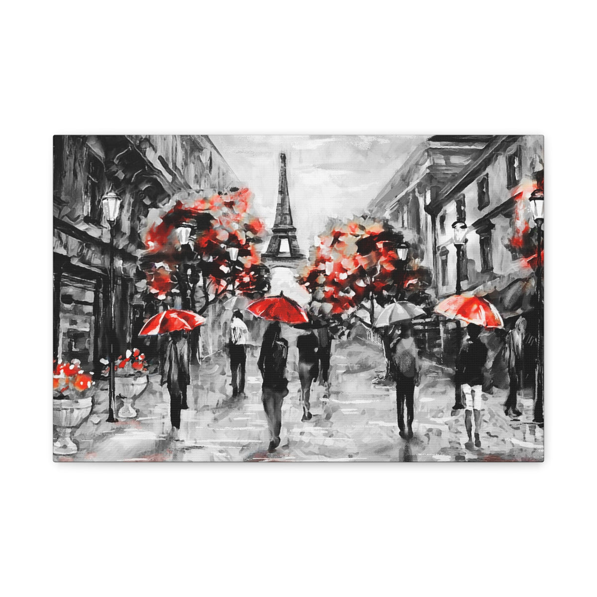 Eiffel Tower Street View Umbrella Paris France Canvas Artwork High-Quality Breathtaking French City for Home Decor Ready to Hang-Express Your Love Gifts