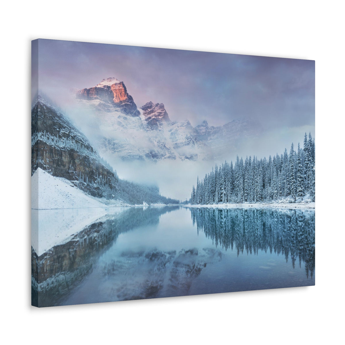 Mountain Winter Lake Pine Tree Nature Wilderness Photography Canvas Wall Art for Home Decor Ready-to-Hang-Express Your Love Gifts