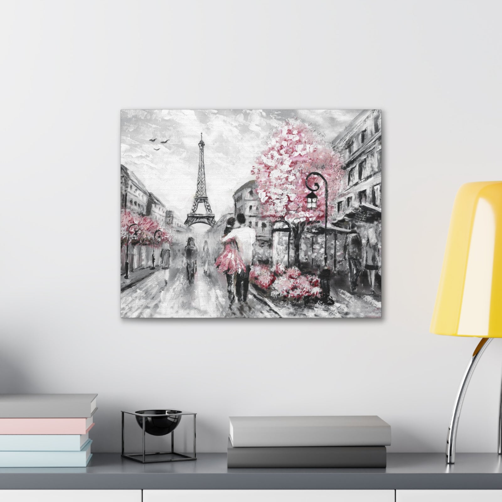Couple Hug Pink Paris France Canvas Artwork High-Quality Breathtaking French City for Home Decor Ready to Hang-Express Your Love Gifts
