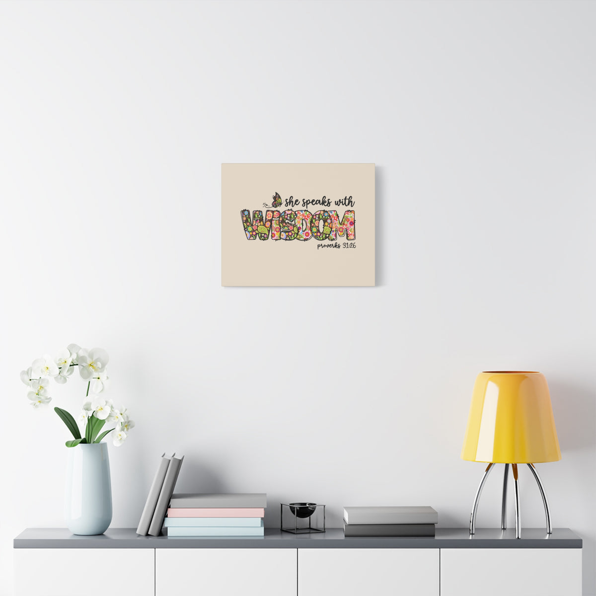 Scripture Walls She Speaks With Wisdom Proverbs 31:26 Bible Verse Canvas Christian Wall Art Ready to Hang-Express Your Love Gifts