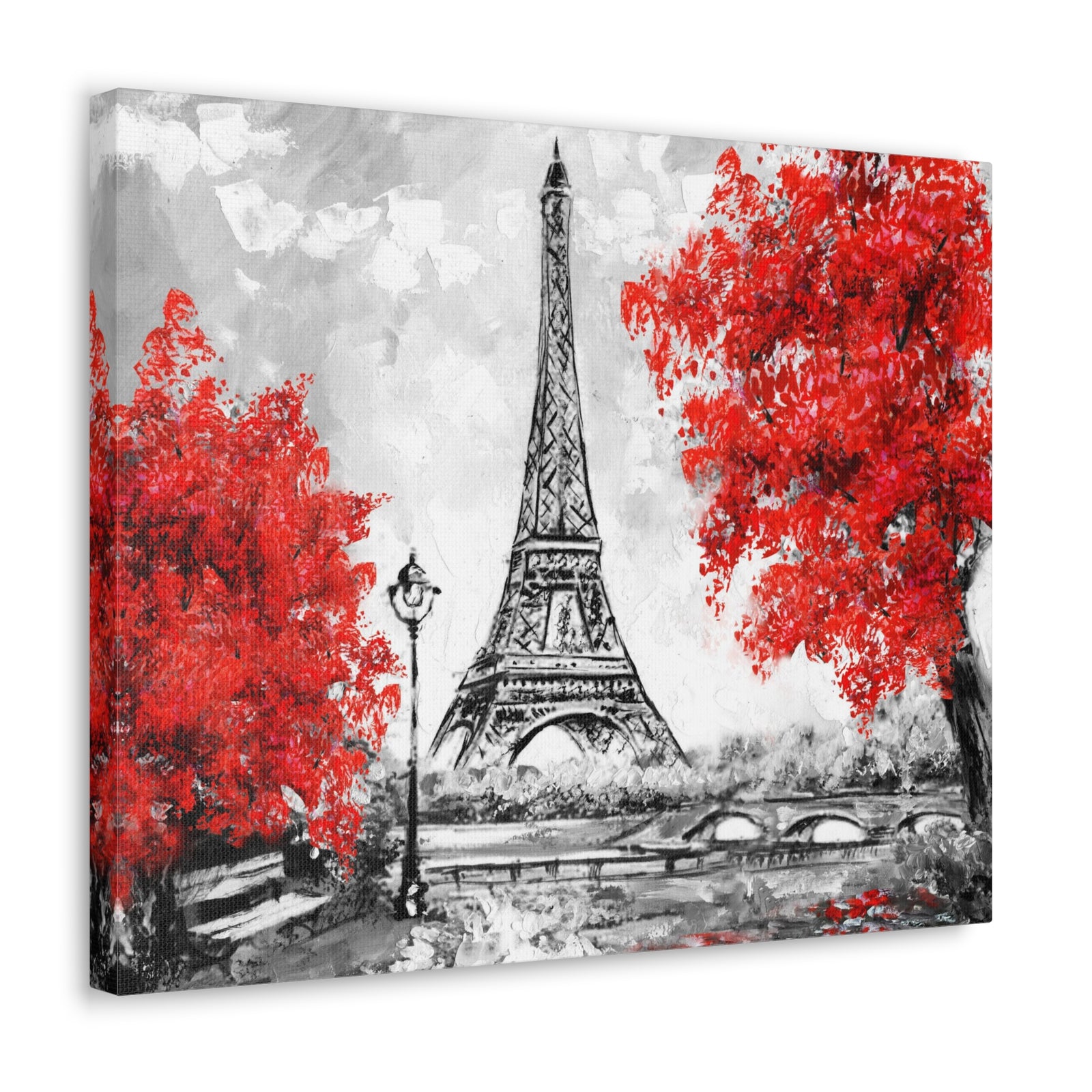 Paris Red Tree Eiffel Tower France Canvas Artwork High-Quality Breathtaking French City for Home Decor Ready to Hang-Express Your Love Gifts