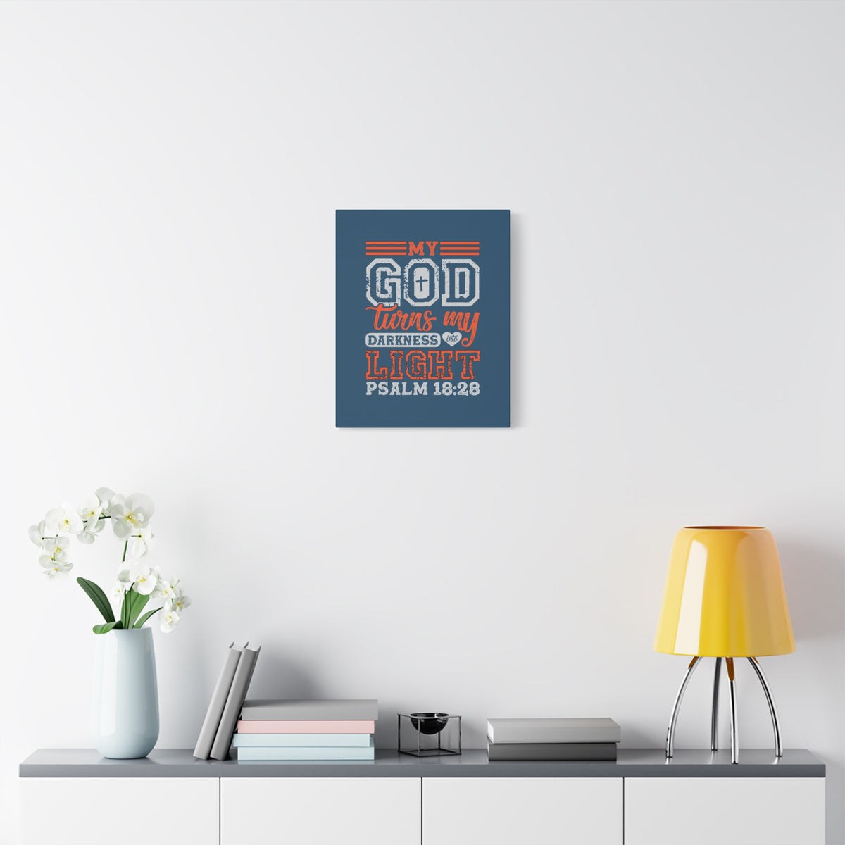 Scripture Walls My God Wins Psalm 18:28 Dark Blue Bible Verse Canvas Christian Wall Art Ready to Hang-Express Your Love Gifts